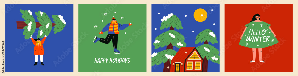 Fototapeta premium Colorflul winter card set