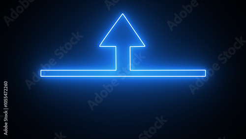 Neon up direction arrow icon glowing neon  color illustration on black background.