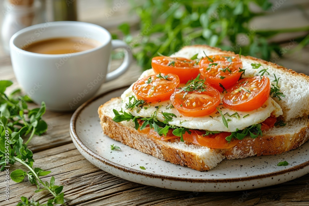 A Close-up of a Freshly Made Tomato and Egg Sandwich A Close-up of a Freshly Made Tomato and Egg Sandwich