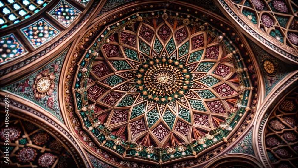 Islamic Mosque Dome with Geometric Patterns in Macro Photography for Stunning Backgrounds Islamic Mosque Dome with Geometric Patterns in Macro Photography for Stunning Backgrounds