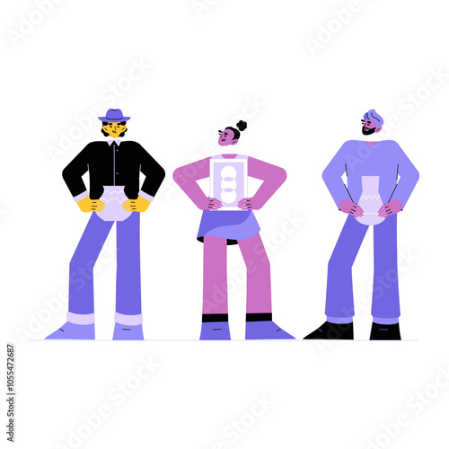 NFT Artworks Exhibition In Flat Vector Illustration Symbolizing Digital Collection, Blockchain Art, And Innovation, Isolated On White Background.