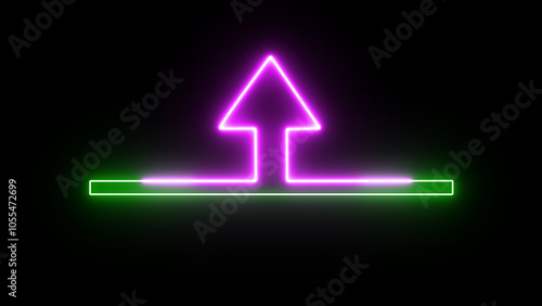 Neon up direction arrow icon glowing neon color animation on black background.