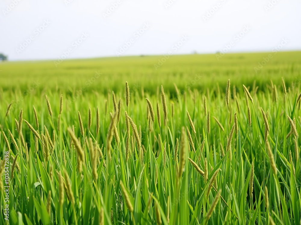 Tall green grass swaying in the wind in a vast countryside field, peaceful, calm, tall Tall green grass swaying in the wind in a vast countryside field, peaceful, calm, tall