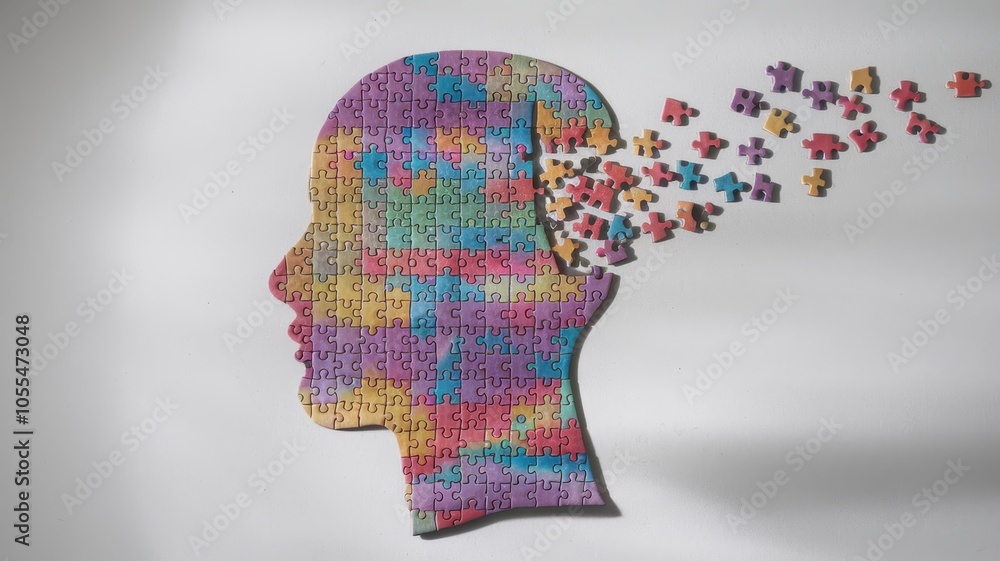 Creative mosaic of human head with multicolored puzzle pieces Creative mosaic of human head with multicolored puzzle pieces
