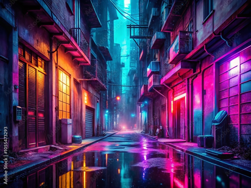 Obraz premium Isolated Neon Glow in Urban Exploration: Captivating Night Photography of Vibrant Lights and Gritty Aesthetics