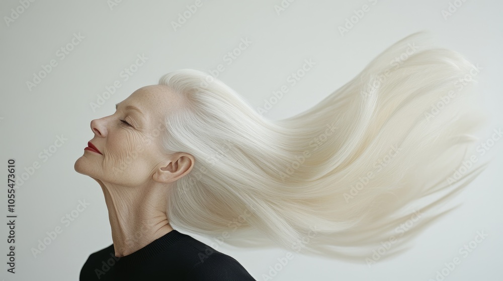 Naklejka premium Graceful woman with flowing white hair.