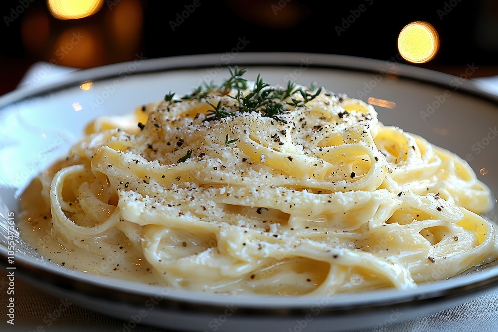Creamy Fettuccine Pasta with Parmesan Cheese and Thyme Creamy Fettuccine Pasta with Parmesan Cheese and Thyme