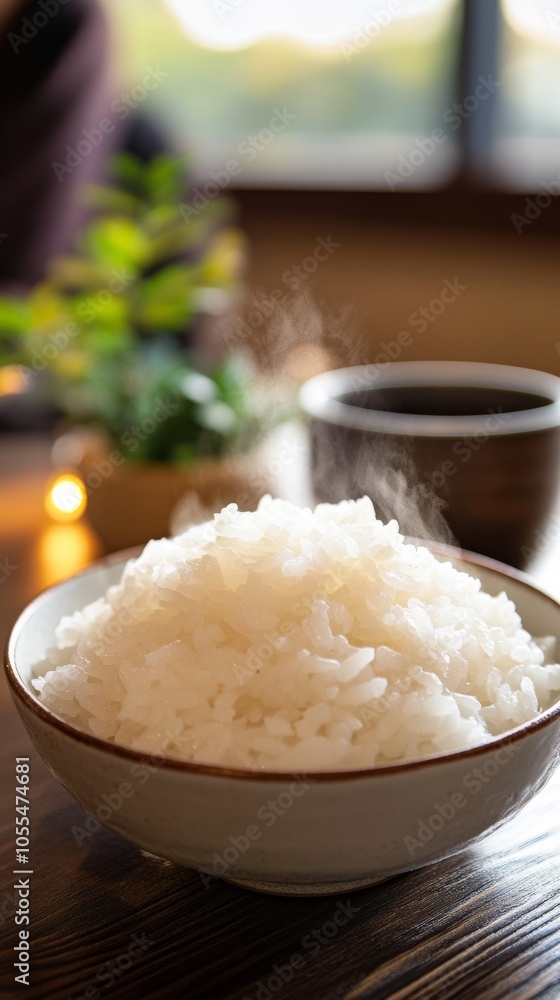 Steaming bowl of white rice, warm and inviting. Steaming bowl of white rice, warm and inviting.