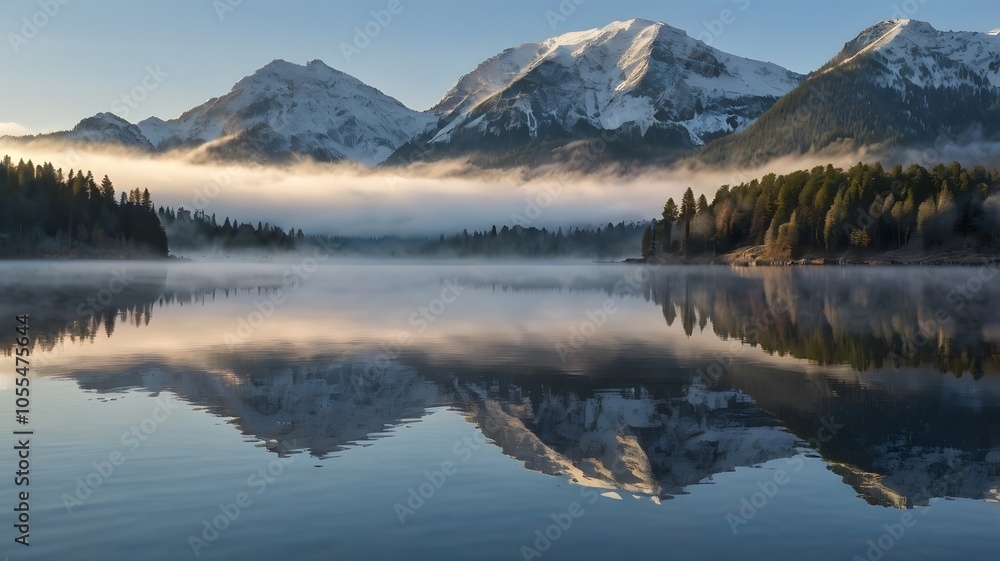 sunset sunrise lake dawn snow mountains fog mirror-like effect landscape nature sunset sunrise lake dawn snow mountains fog mirror-like effect landscape nature