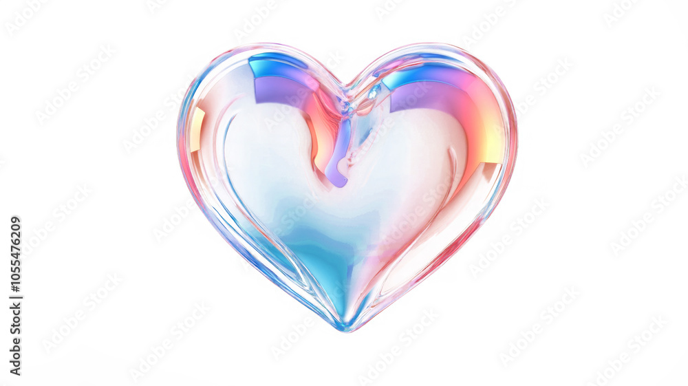 Glass transparent isolated heart. Realistic soap bubble in the shape of a heart, glare, light and sparkles. Glossy holographic chrome futuristic decoration element. Glass transparent isolated heart. Realistic soap bubble in the shape of a heart, glare, light and sparkles. Glossy holographic chrome futuristic decoration element.