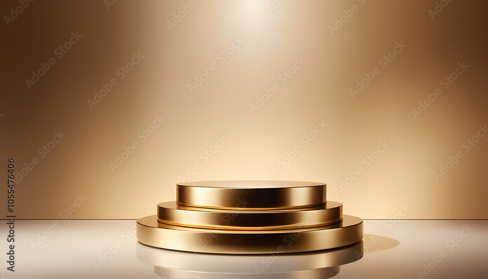 Golden podium with a luxury product under a subtle spotlight Golden podium with a luxury product under a subtle spotlight