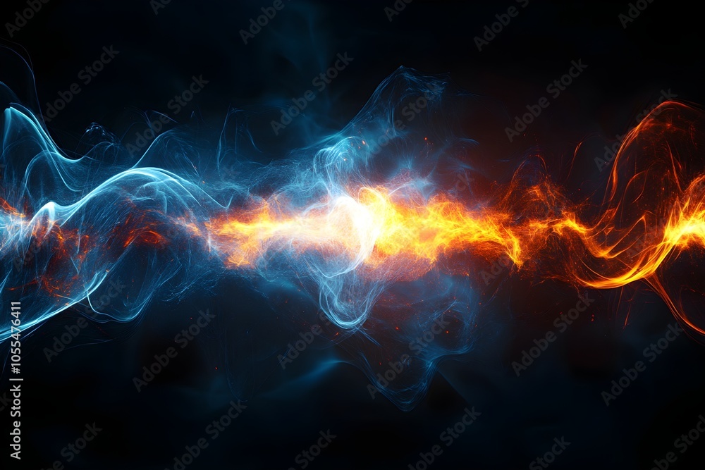 Fototapeta premium Abstract energy with luminous particles on a dark background, symbolizing energy. Generative AI