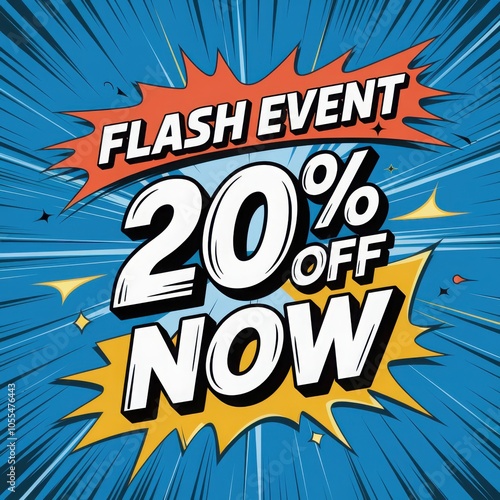 Vibrant flash event sale with dynamic 20% discount in comic style