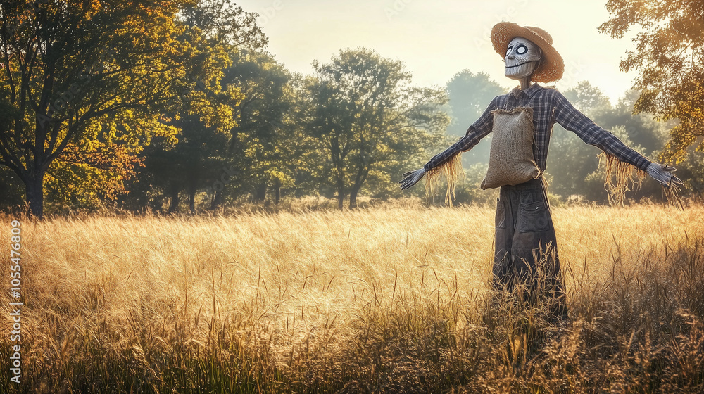 A scenic autumn field bathed in golden sunlight featuring a traditional scarecrow in a straw hat and plaid shirt, evoking the spirit of fall harvest and Thanksgiving celebration. A scenic autumn field bathed in golden sunlight featuring a traditional scarecrow in a straw hat and plaid shirt, evoking the spirit of fall harvest and Thanksgiving celebration.