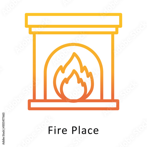 Fire Place Vector Outline Gradient Design icon. Winter Travelling Symbol on White backgroud EPS 10 file