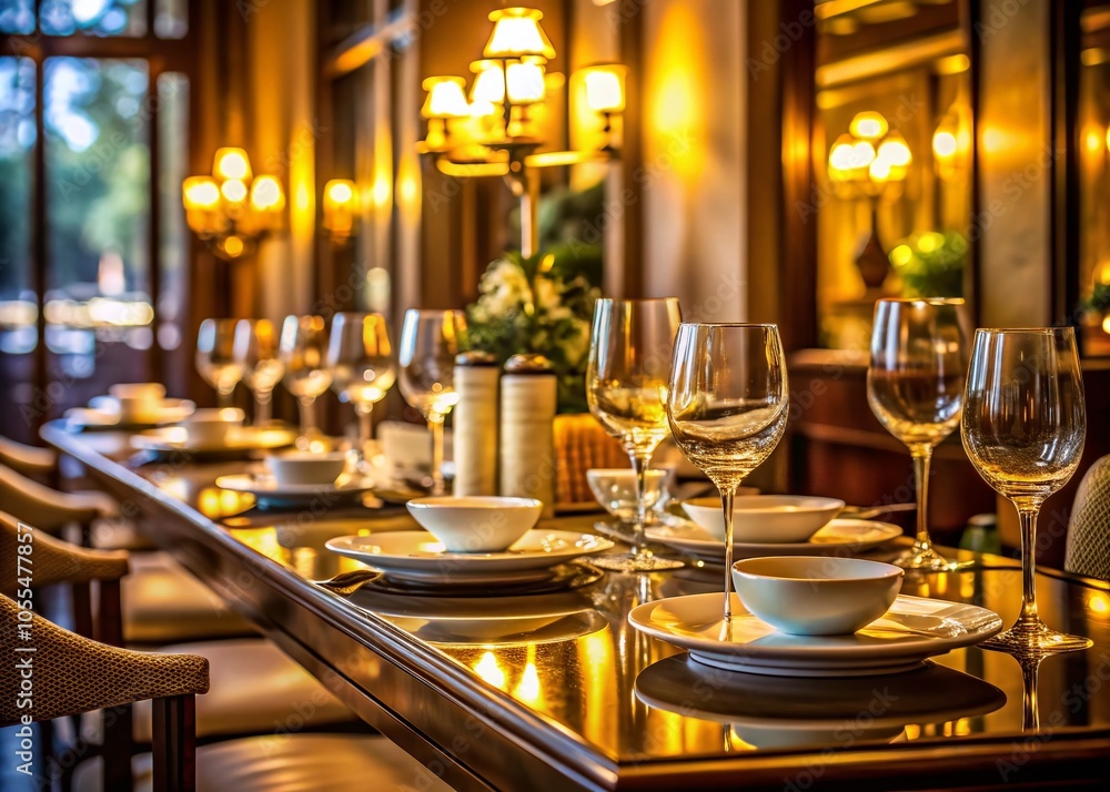 Long Exposure of an Empty Restaurant Table Set for Dinner - Atmospheric Dining Experience Long Exposure of an Empty Restaurant Table Set for Dinner - Atmospheric Dining Experience