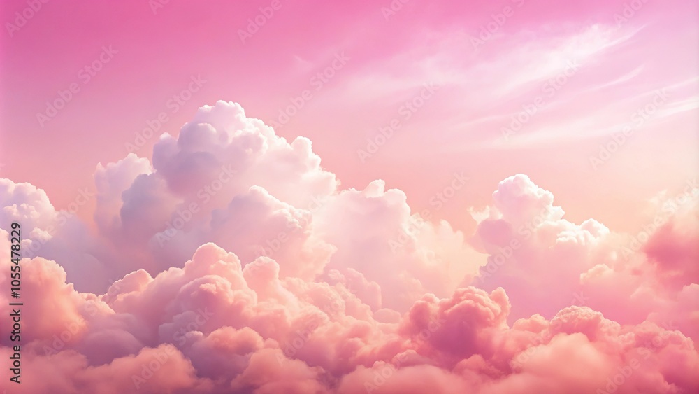 Pink ombre sunset on a pastel pink background with fluffy white clouds, sunset, natural Pink ombre sunset on a pastel pink background with fluffy white clouds, sunset, natural