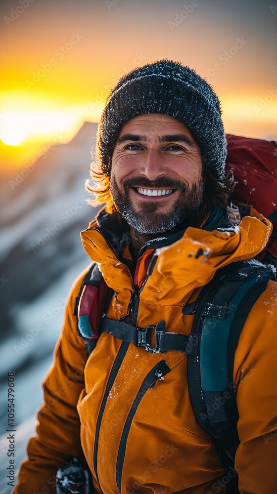 A man with a backpack smiles at the camera A man with a backpack smiles at the camera