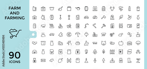 Farm And Farming thin line icon set. Related to sign, food, harvest, line, nature, land and more. Minimalist thin linear icon. Vector icons editable stroke. photo