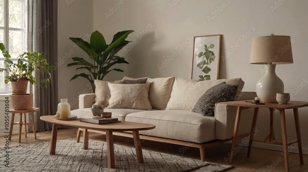 Fototapeta premium A beautifully designed modern interior with neutral tones and simple furniture creating a calming atmosphere
