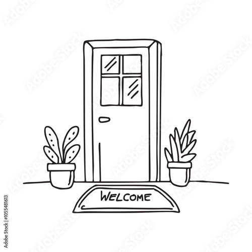 Door with a welcome mat 