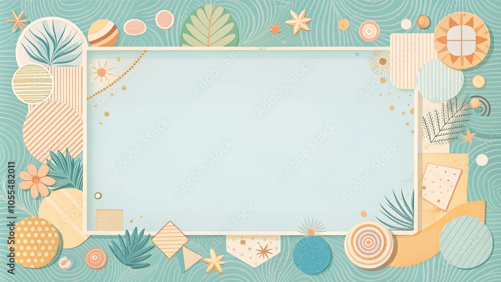 Modern Geometric Watercolor Frame in Muted Tones with Copy Space Modern Geometric Watercolor Frame in Muted Tones with Copy Space