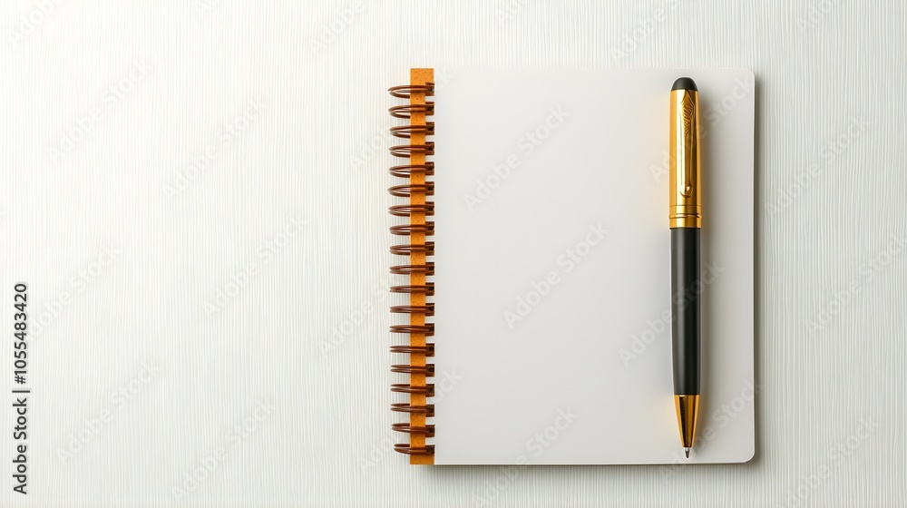Elegant pen resting on a blank spiral notebook Elegant pen resting on a blank spiral notebook