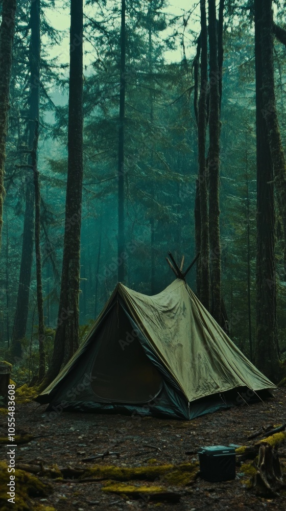 Camping tent in a serene forest setting Camping tent in a serene forest setting