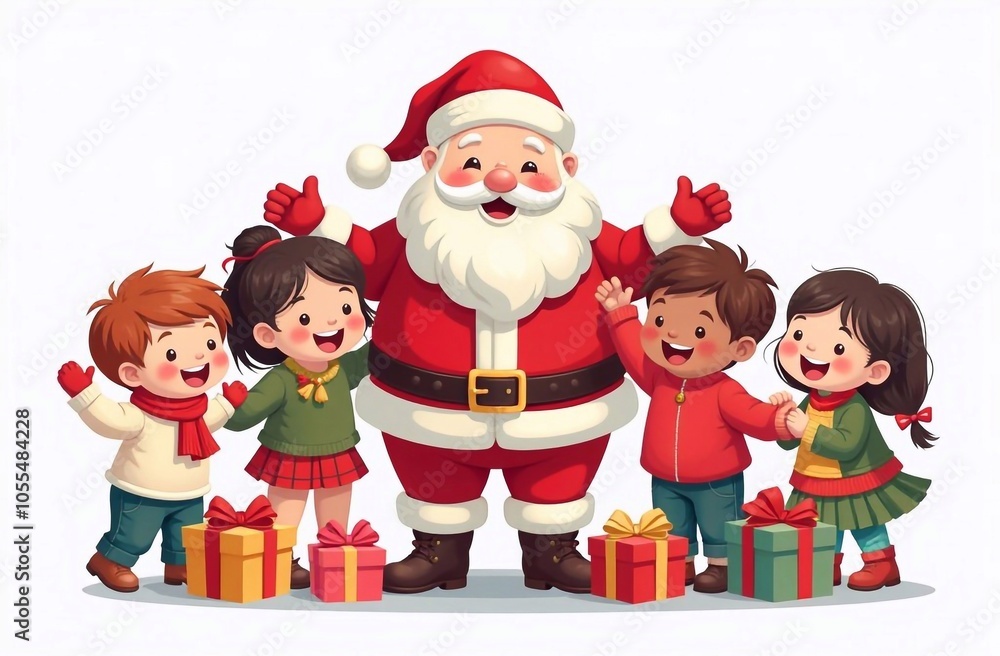 Illustration of Santa surrounded by little children Illustration of Santa surrounded by little children