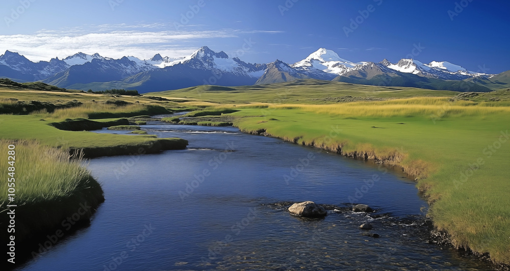 Majestic mountains meadow stream landscape digital oil painting
Majestic mountains meadow stream landscape digital oil painting