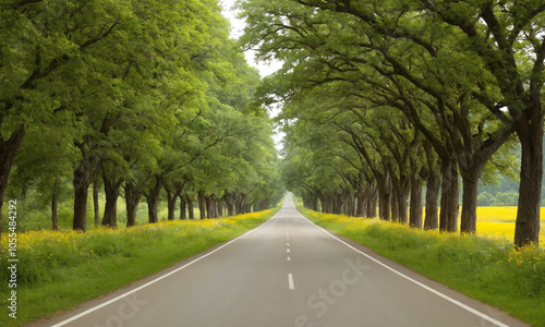 시골길옆 예쁜꽃과 나무