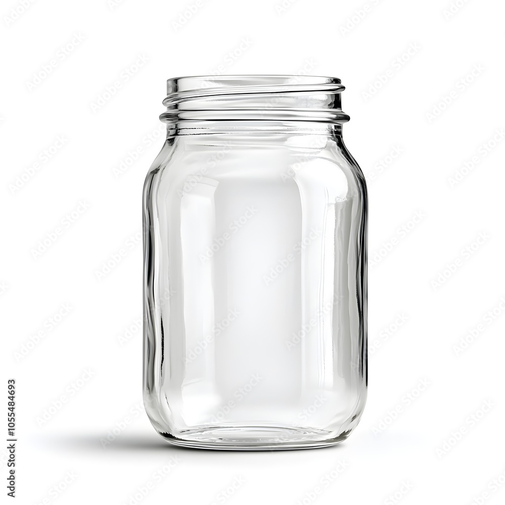 Clear glass jar with a wide mouth for storage or decoration Clear glass jar with a wide mouth for storage or decoration
