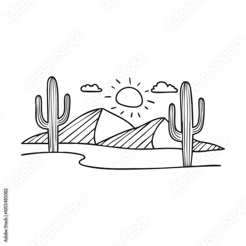 Desert with cacti and sand dunes 