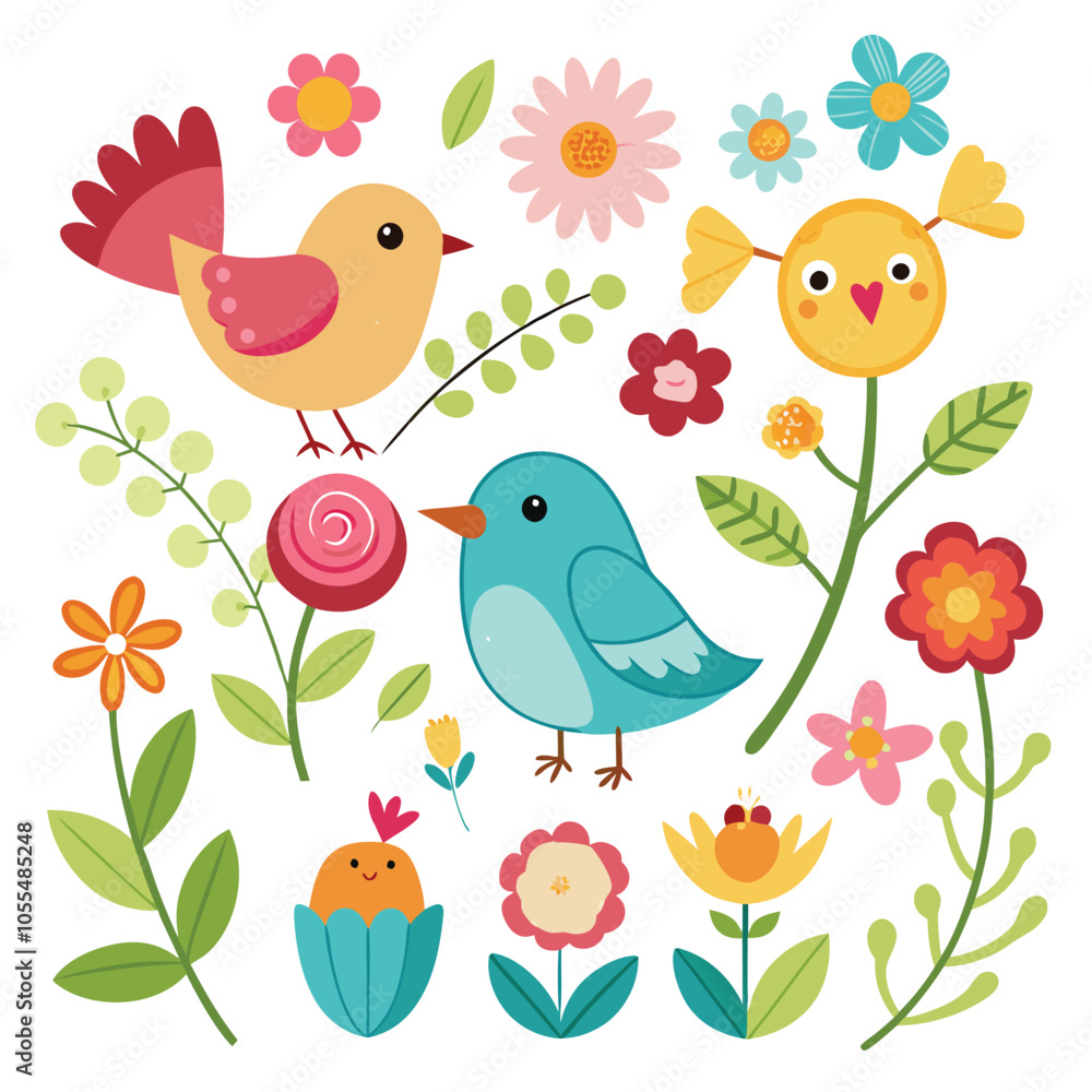 Fototapeta premium Water color bird And plants vector art illustration Generative Ai