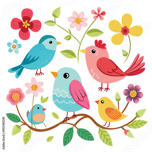 Water color bird And plants vector art illustration Generative Ai