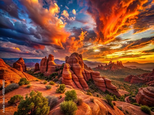 Majestic Red Rocks Under a Dramatic Sky – Nature's Marvels and Scenic Beauty