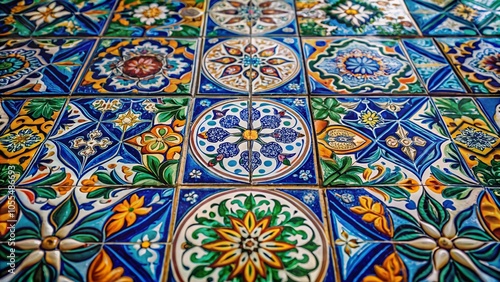 Majolica Tile Patterns in Low Light - Artistic Watercolor Textile Designs for Fabric Prints