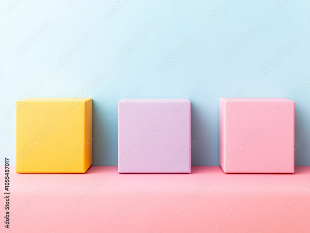Colorful geometric cubes on a pastel background, ideal for modern design projects. Colorful geometric cubes on a pastel background, ideal for modern design projects.