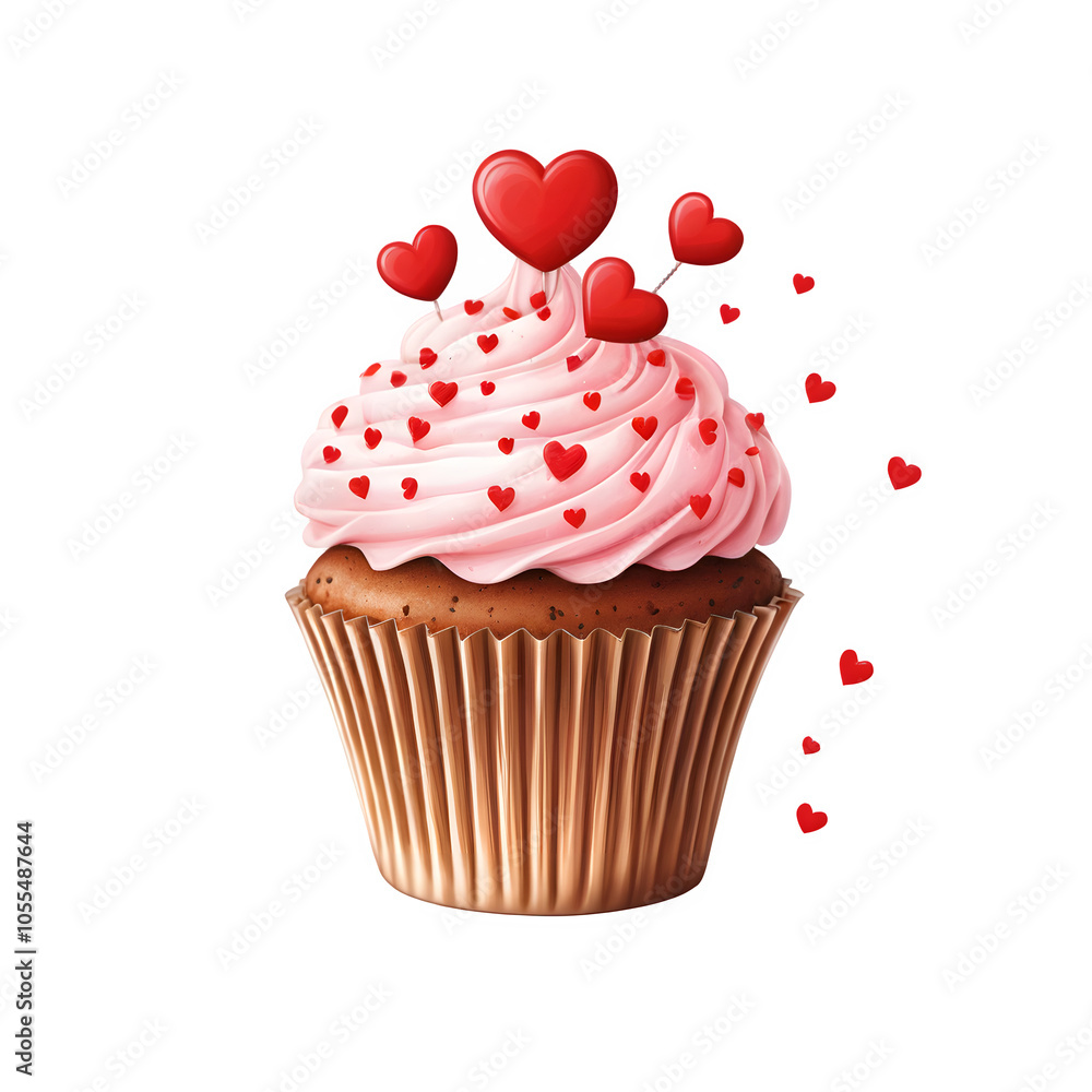 Illustration of a cupcake with hearts on transparent background Illustration of a cupcake with hearts on transparent background