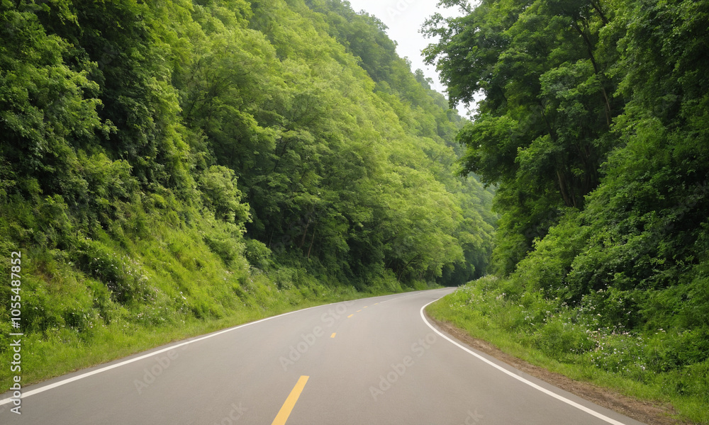 Fototapeta premium 시골길 도로 옆 나무와 꽃 예쁜 시골길
