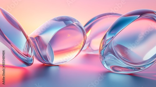 3D render of abstract glass shapes gradient background, Colorful glasss background