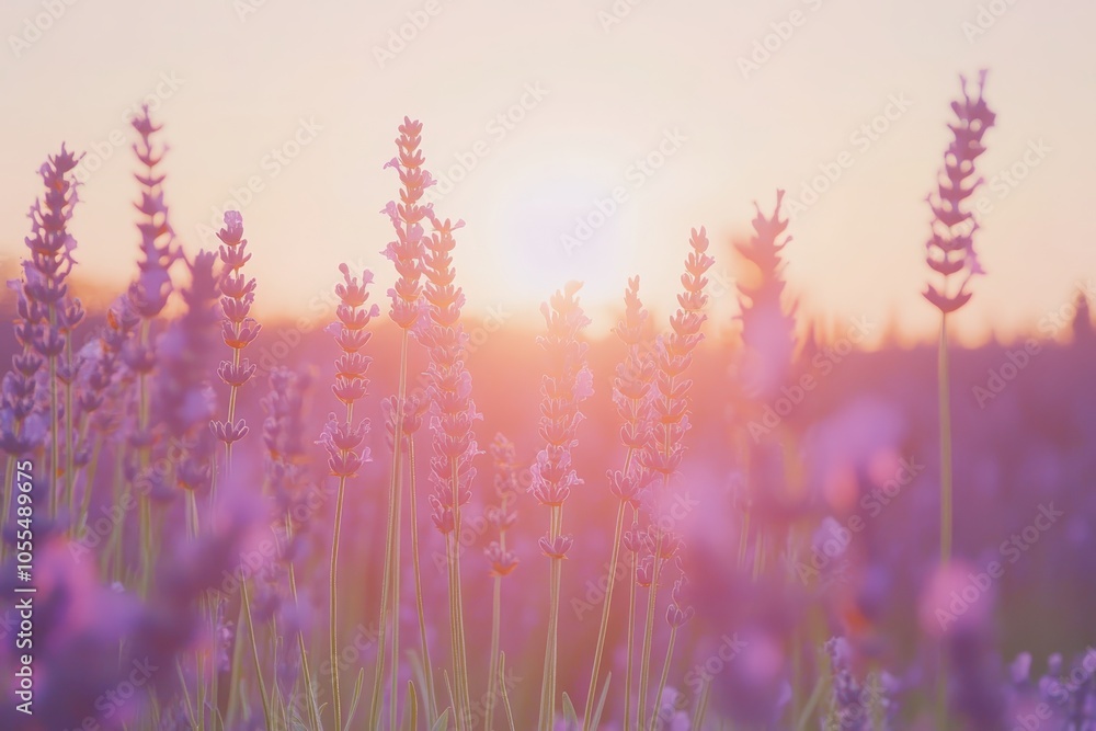 Enchanting lavender fields bathed in a dreamy sunset glow capturing nature's breathtaking beauty Enchanting lavender fields bathed in a dreamy sunset glow capturing nature's breathtaking beauty