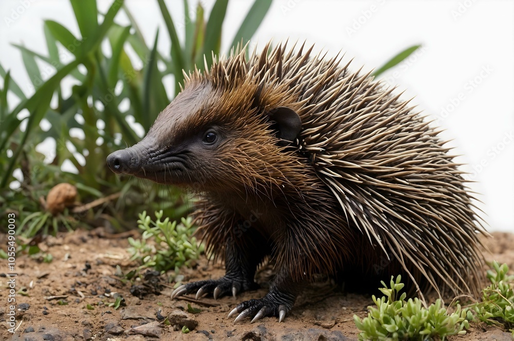 Close-up of an echidna wandering through the forest floor, with its unique spines and inquisitive expression, perfectly capturing the essence of this solitary mammal in nature Close-up of an echidna wandering through the forest floor, with its unique spines and inquisitive expression, perfectly capturing the essence of this solitary mammal in nature