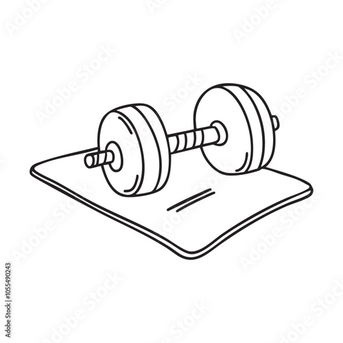 Dumbbell on a gym floor with a mat 