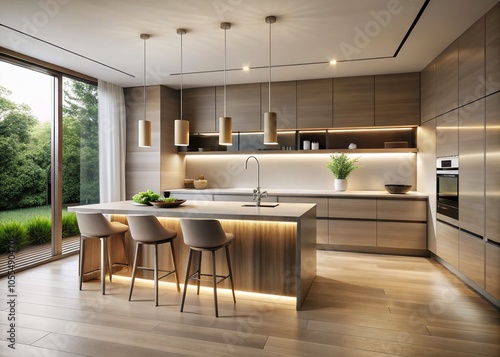 Wallpaper Mural Minimalist Modern Kitchen Interior with Long Exposure Lighting for Contemporary Living Spaces Torontodigital.ca