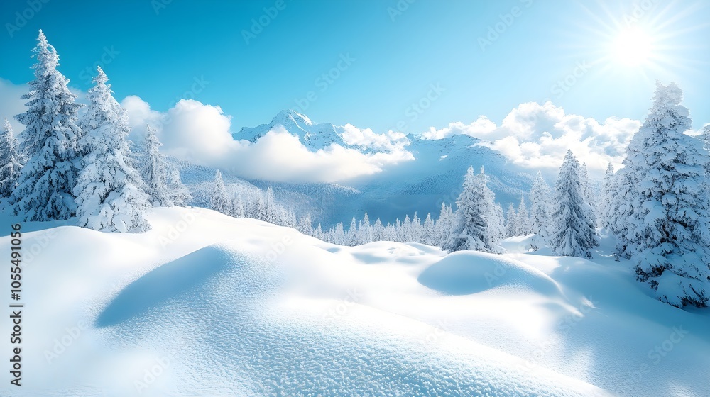 Obraz premium Snow covered hills under a blue sky, bright white snow, clear visibility