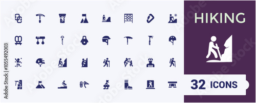 Climbing solid icon collections. Contains related to outdoors, hiking, climber, climbing, tourism, adventure, . Filled symbol collection. Editable vector icon and illustration.