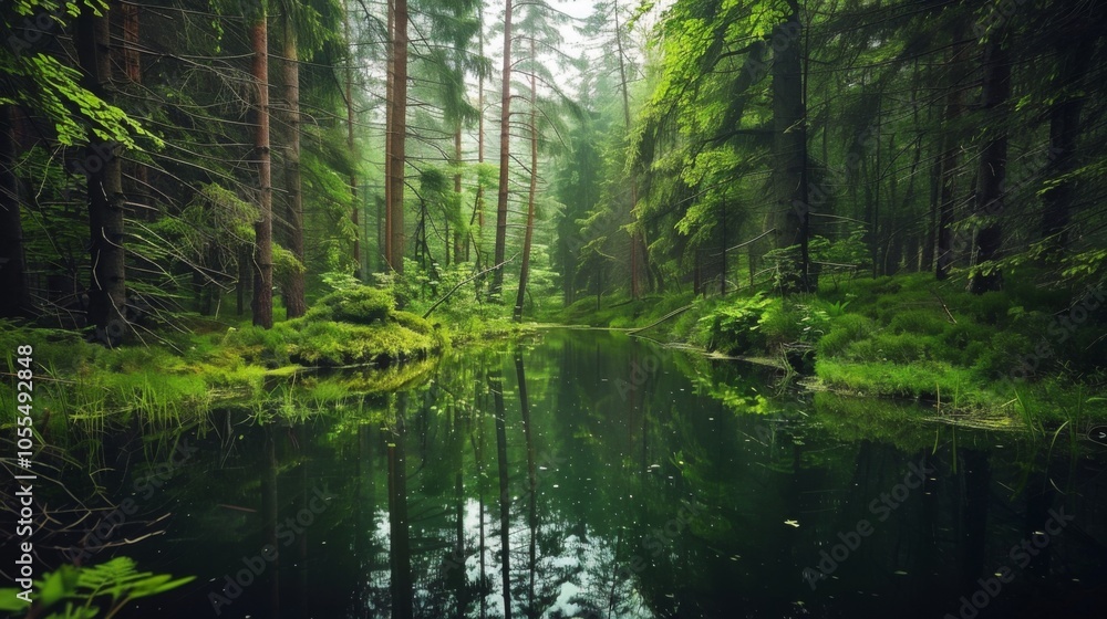 Tranquil Forest Pond with Reflections Tranquil Forest Pond with Reflections
