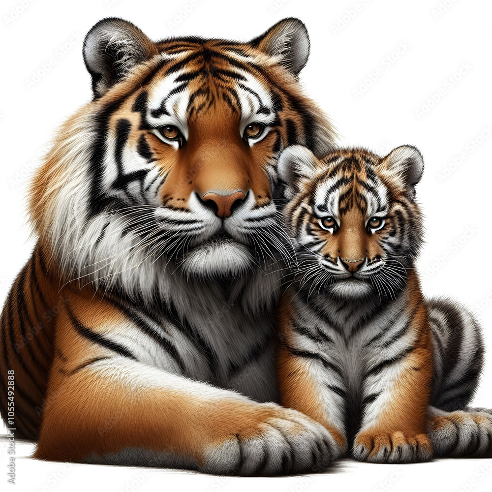 Obraz premium Majestic tiger with cub portrait – wildlife family bond in nature