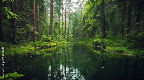 Wallpaper Mural Tranquil Forest Pond with Reflections Torontodigital.ca